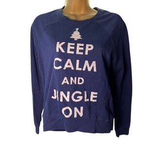 DEB Graphic Christmas Sweatshirt Holiday Keep Calm and Jingle On Navy XS